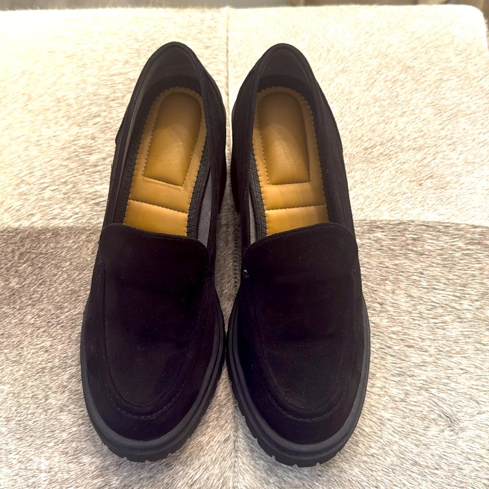 Black lug sole loafers